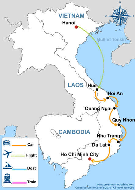 VNC - Discover Vietnam by Bike route map